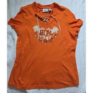 VINTAGE BUM Equipment Shirt Women's Size M Orange Short Sleeve Tee Y2K Lace Up